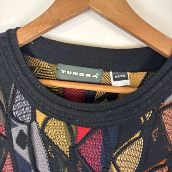Vintage 1990s Hiphop TUNDRA Textured Sweater XLT Cotton Canada Coogi Colorful - Picture 3 of 8